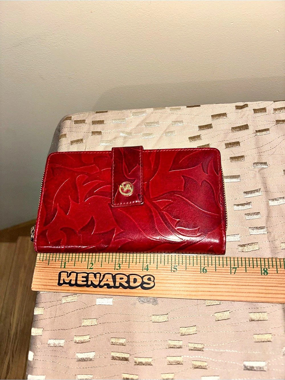 Valentina Red  Embossed Leather Zip-Around Wallet